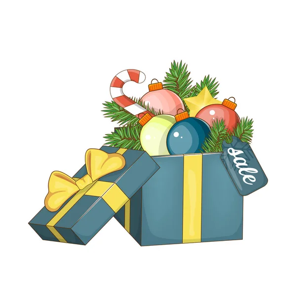 Serie di elementi per Natale e Anno nuovo per vendite. Scatola regalo aperta con fiocco , — Vettoriale Stock