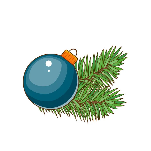 ゴールド リボンと青いクリスマス ボール。モミの木の休日クリスマス グッズ. — ストックベクタ