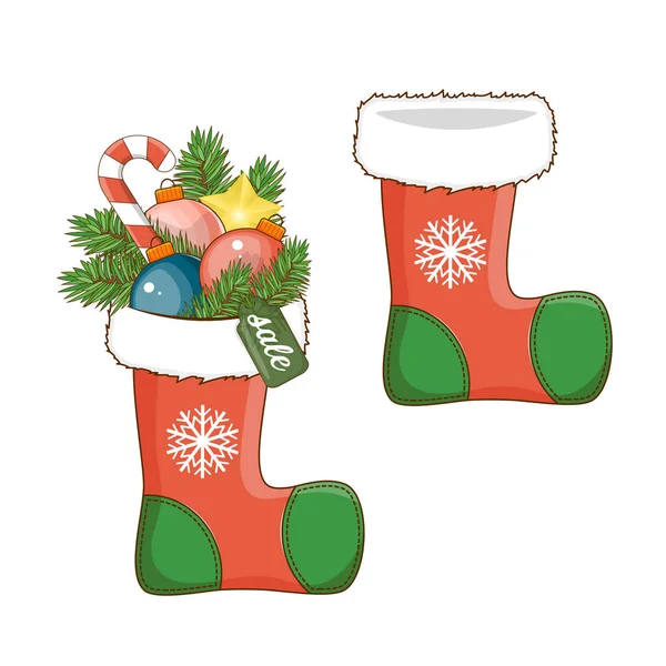 Рождественский значок носок украшения для вашего дизайна. Изолированный белый фон . — стоковый вектор