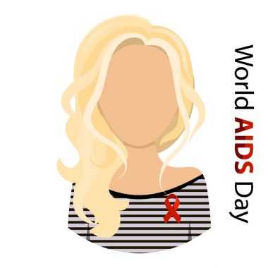 Woman Red Ribbon Worlds AIDS Day Awareness Female Flat Vector Illustration clipart