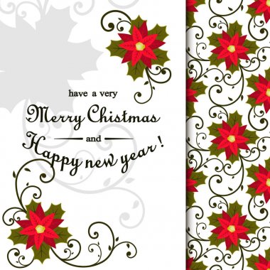 Holly Berry, beyaz çiçekler yapılan çelenk ile Noel Kartpostalı,