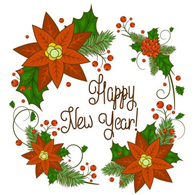 Holly Berry yapılan çelenk ile Noel Kartpostalı,