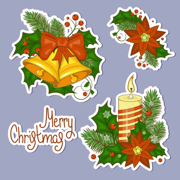 Colorful cartoon illustration of Christmas bells on white background. Vector. — Stock Vector