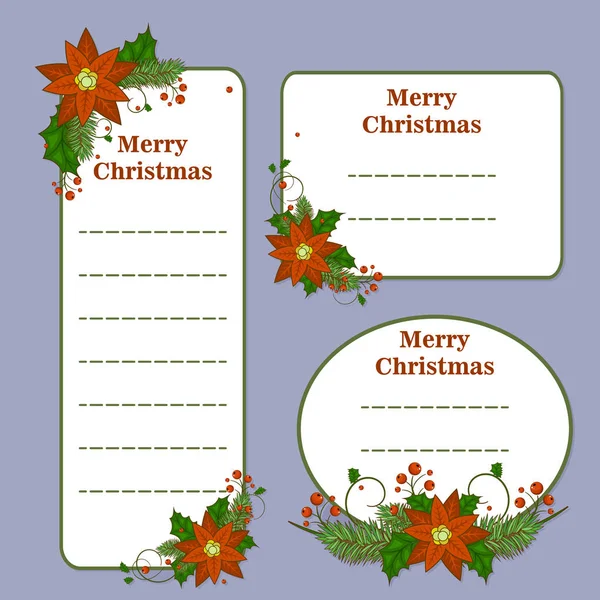 Ensemble de Noël mignon avec cartes, Notes, Autocollants, Étiquettes, Étiquettes avec des illustrations de Noël d'hiver — Image vectorielle