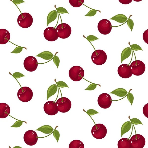 Şirin kiraz seamless modeli. Tekstil, sarma, duvar kağıtları, vb için iyi. Beyaz arka plan üzerinde izole kırmızı tatlı Olgun Kiraz.