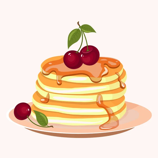 Pannenkoeken met bessen en honing icon. — Stockvector