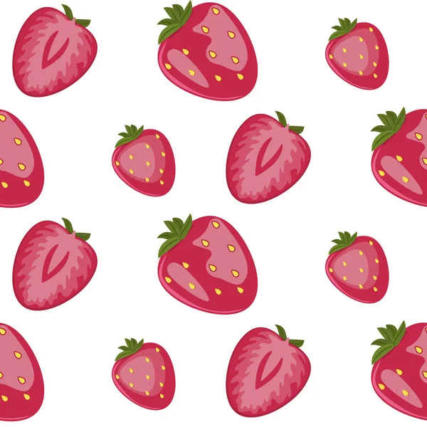 딸기입니다. 벡터 완벽 한 패턴입니다. 고립 된 빨간 열매와 꽃 손으로 그린 그림 — 스톡 벡터