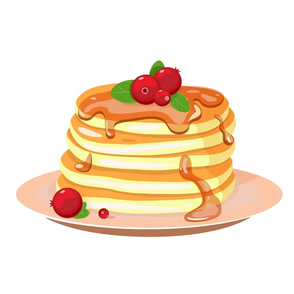 Stack of pancakes on a plate with whipped cream — Stock Vector