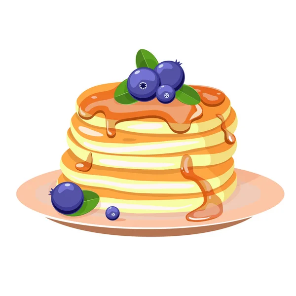 Pancakes with blueberry and mint leaves. — Stock Vector