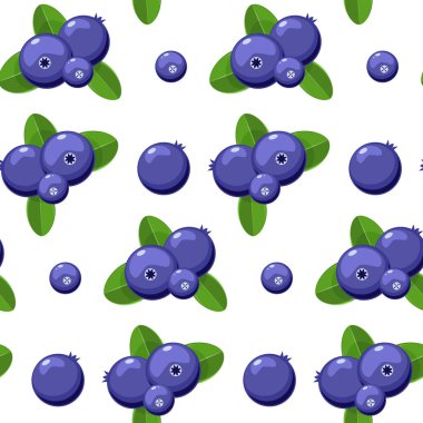 Yaban mersini vektör seamless modeli. Doğal taze olgun lezzetli yaban mersini beyaz.