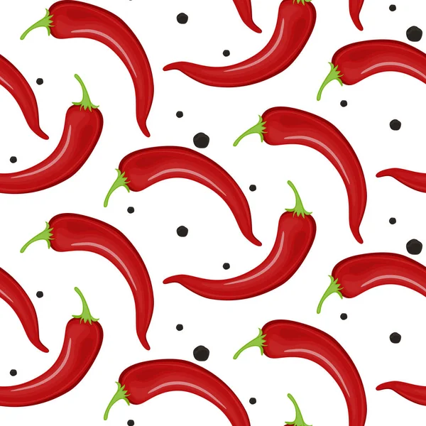 Papryka chili jednolity wzór. Piękne jasne czerwone pieprzyki na białym tle. — Wektor stockowy