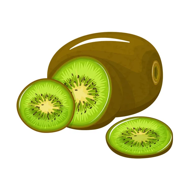 Ensemble vectoriel lumineux de moitié colorée, tranche et ensemble de kiwi frais. Kiwi de dessin animé frais isolé sur fond blanc . — Image vectorielle