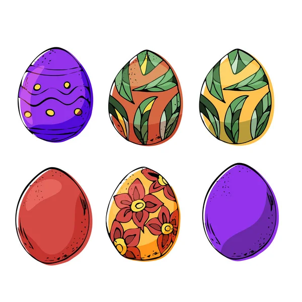 Tres huevos de Pascua en colores oscuros y claros — Vector de stock