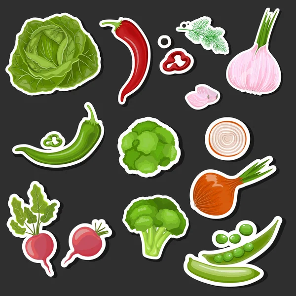 Conjunto de iconos de frutas planas de colores. Diseño de pegatinas frescas . — Archivo Imágenes Vectoriales