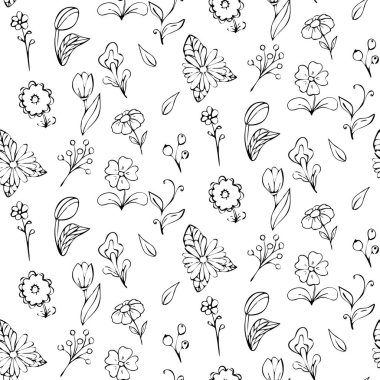 Kusursuz çiçek desenli arka plan. Beyaz arkaplanda çiçek deseni