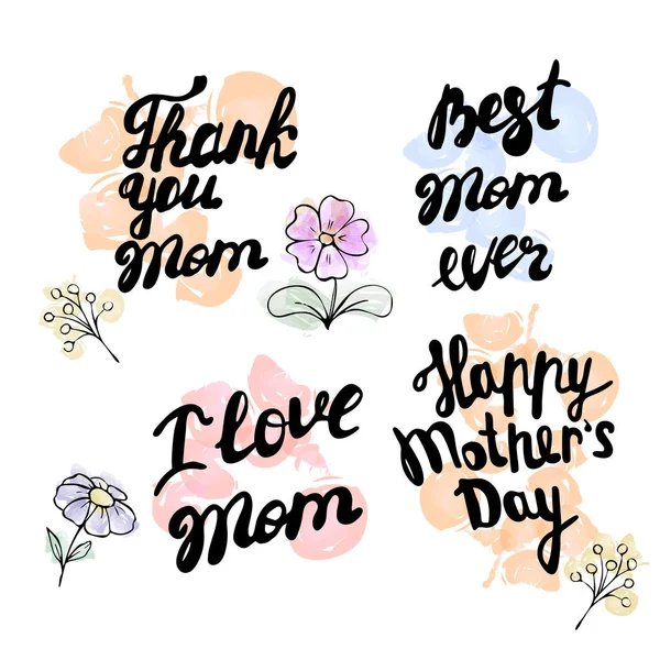 Feliz Día de la Madre - frases caligráficas dibujadas a mano. Cartas navideñas para tarjeta, póster , — Vector de stock