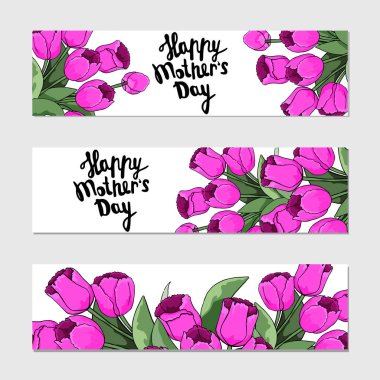 Lale çiçek kümesi. Vektör stok. İzole beyaz arka plan. .