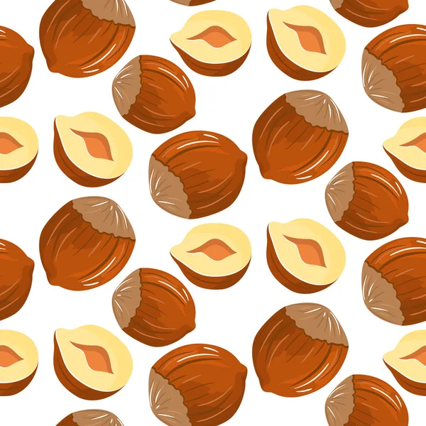 Nuts hazelnuts. Vector seamless pattern with infinitely repeated elements. — Stock Vector