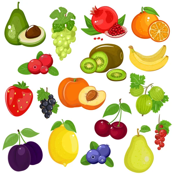 Set di icone di frutta e bacche di design piatto vettoriale . — Vettoriale Stock