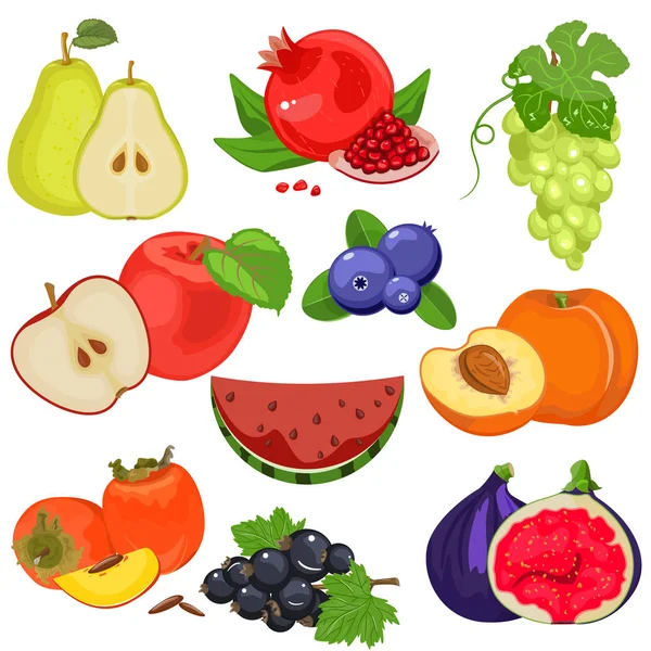 Set di icone di frutta e bacche di design piatto vettoriale . — Vettoriale Stock