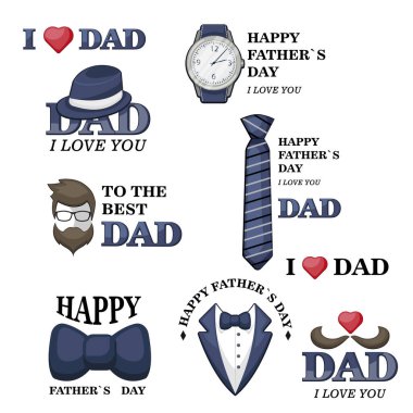 Happy Father s Day greeting card.Vector. A set of pictures for the holiday. clipart