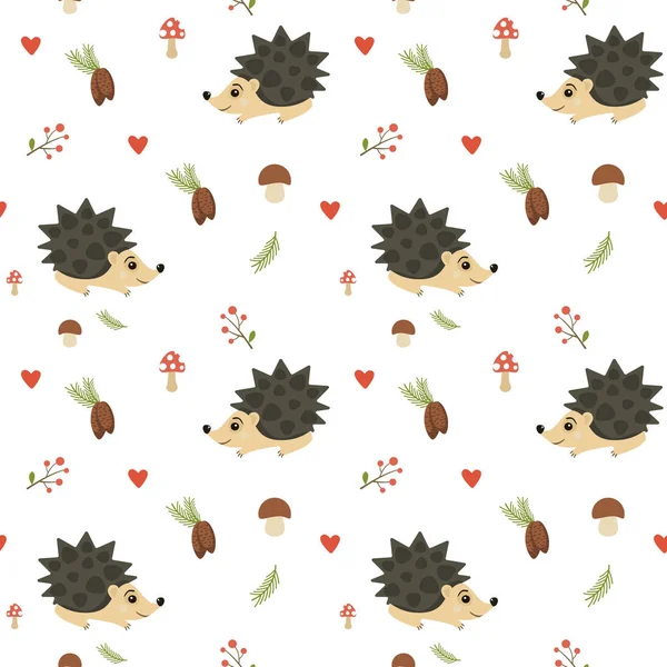 Seamless cute hedgehog animal pattern vector illustration — Stock Vector