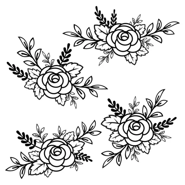 Hermoso ramo blanco y negro de rosas y hojas. Arreglo floral aislado sobre fondo . — Vector de stock