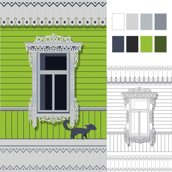 Russian wood window H — Stock Illustration Russian wood window H Vector Graphics