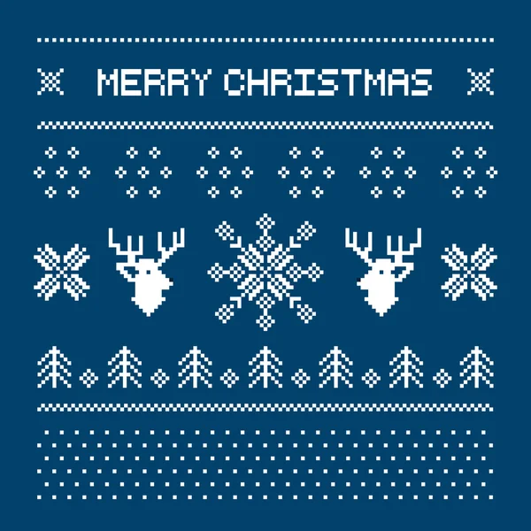 Ciervos de píxeles y árboles de Navidad en el fondo blanco — Vector de stock