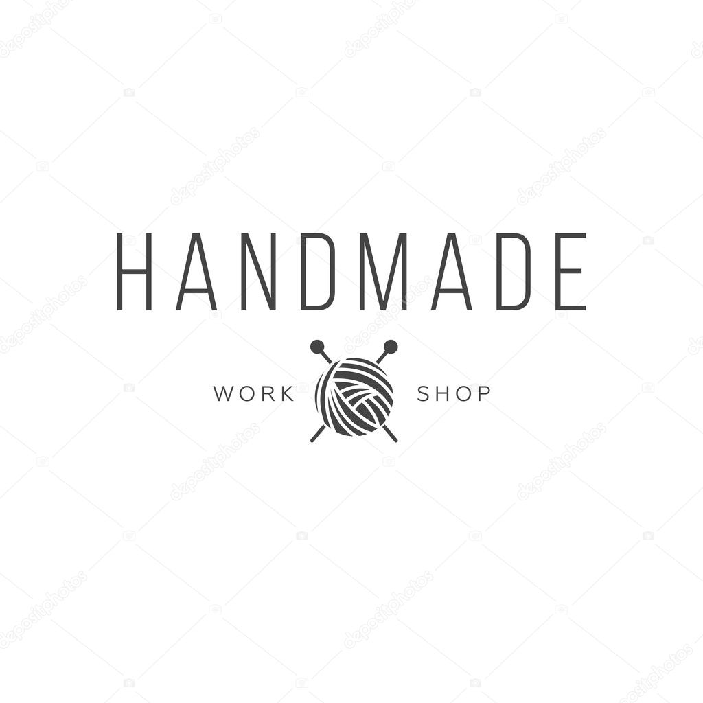 Handmade workshop logo vintage vector. Hipster and retro style. Perfect for your business design. Scissors, thread, needles