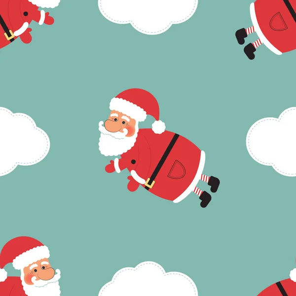 Ilustración sin costura de Christmass, Santa Claus de la historieta con las nubes en fondo azul abstracto . — Vector de stock