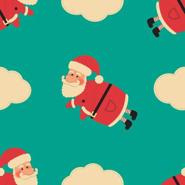 Ilustración sin costura de Christmass, Santa Claus de la historieta con las nubes en fondo azul abstracto — Vector de stock