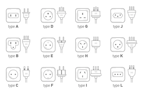 World socket types collection. — Stock Vector