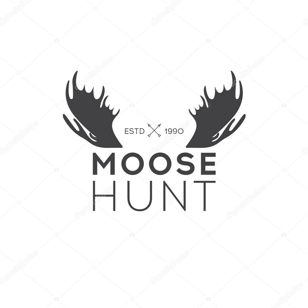 Retro Vintage Insignia or Logotype Vector design element, business sign template. Deer hunting. Hunting for elk. Moose hunting