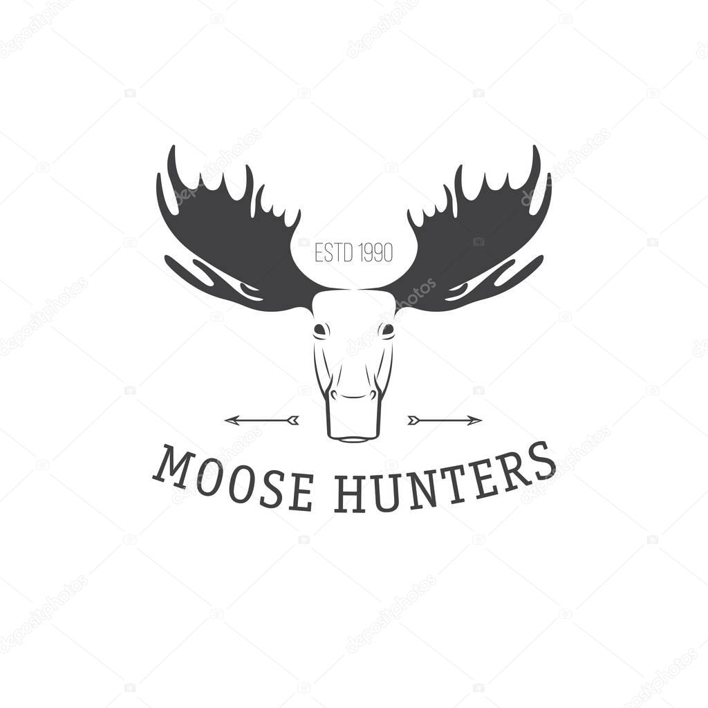Retro Vintage Insignia or Logotype Vector design element, business sign template. Deer hunting. Hunting for elk. Moose hunting