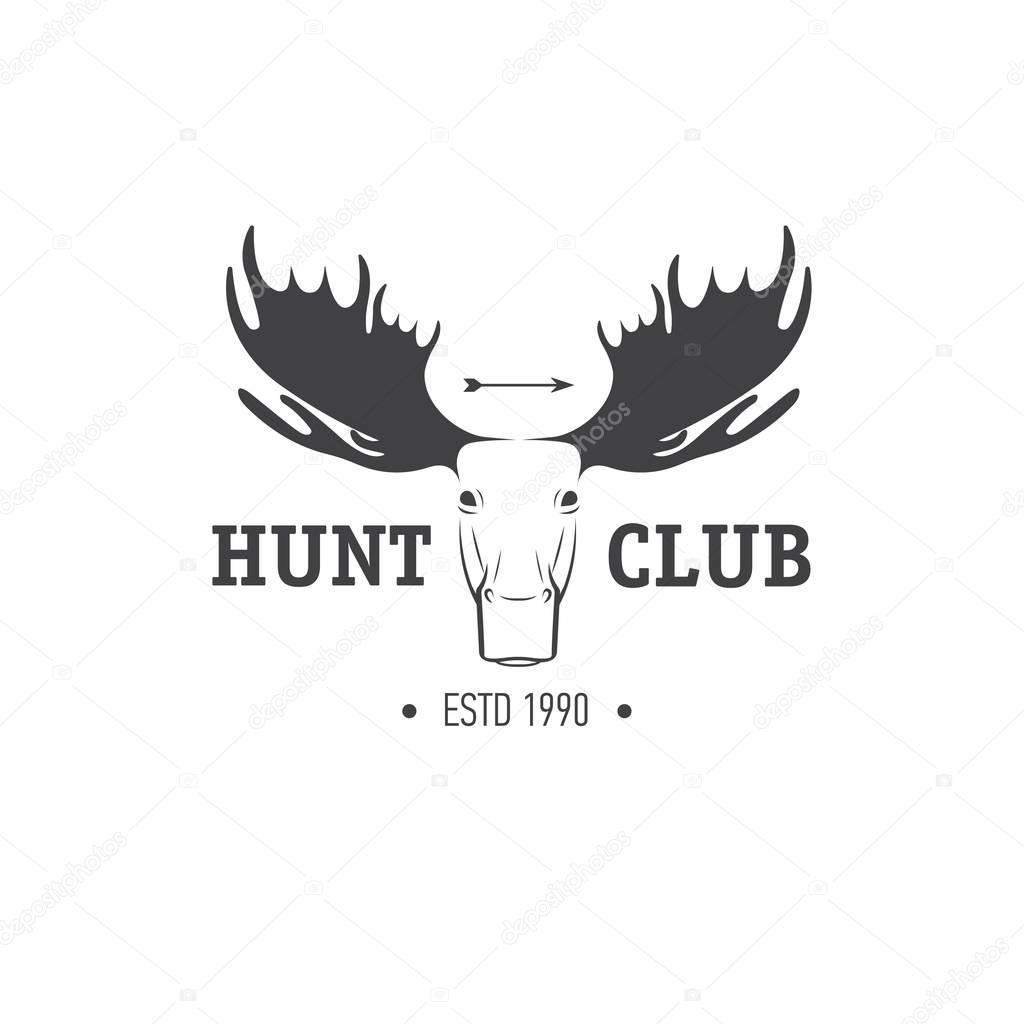 Retro Vintage Insignia or Logotype Vector design element, business sign template. Deer hunting. Hunting for elk. Moose hunting