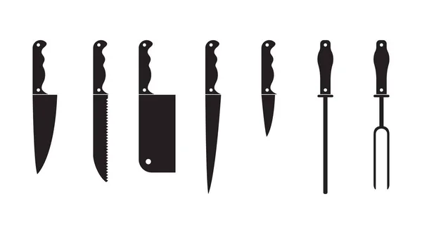 Knife Set black silhouette. Set of different knifes black silhouette icons isolated on white background. Set blade icon design element. — Stock Vector