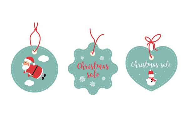 Etiquetas de venta al por menor y etiquetas de liquidación. Diseño navideño festivo. Santa Claus, copos de nieve y muñeco de nieve — Vector de stock