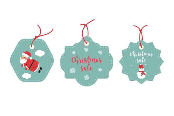 Maloobchodní prodej značky a značky schválení. Slavnostní vánoční design. Santa Claus, sněhové vločky a sněhulák — Stockový vektor