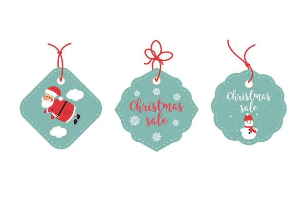小売販売タグとクリアランスのタグ。お祝いクリスマス デザイン。サンタ クロース、雪と雪だるま — ストックベクタ