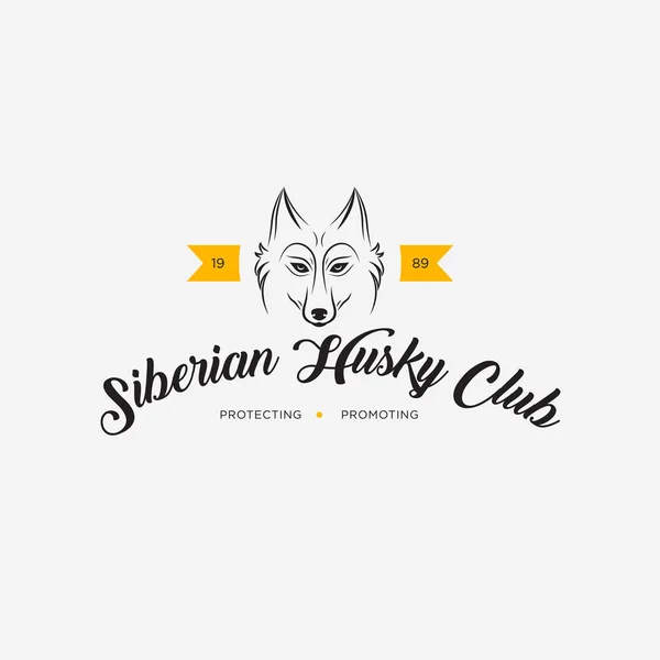 Imagen vectorial de un perro siberiano diseño husky sobre fondo blanco y amarillo, Logo, Símbolo, Animales — Archivo Imágenes Vectoriales