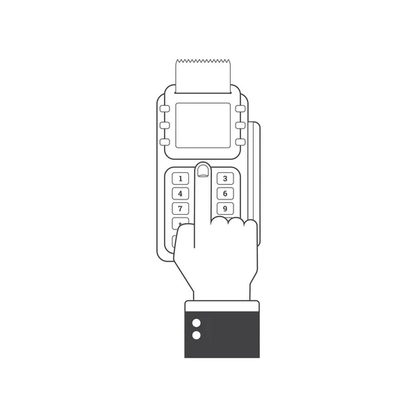 POS-Terminal im flachen Stil. Die Bezahlung ist hoch. Illustration am Automaten oder Kreditkartenterminal. Konzept des bargeldlosen Zahlungsverkehrs und der Kreditkartenzahlung. — Stockvektor