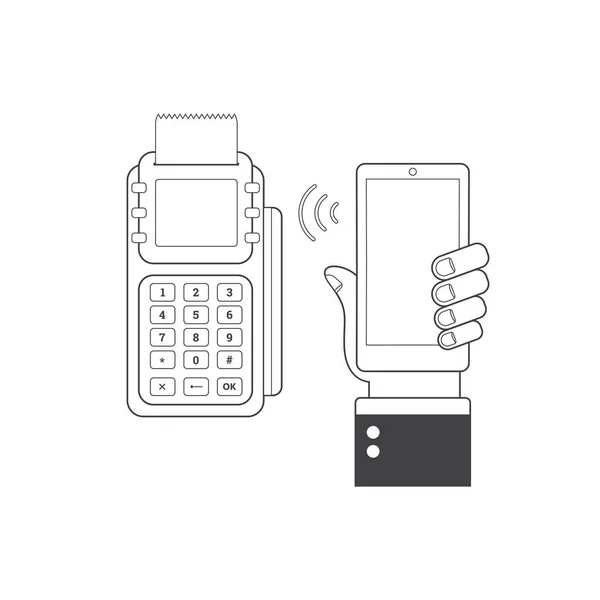 Nfc technology concept. Smartphone und Pos-Terminal, Abwicklung mobiler Zahlungen. E-Commerce. Vektorillustration. — Stockvektor