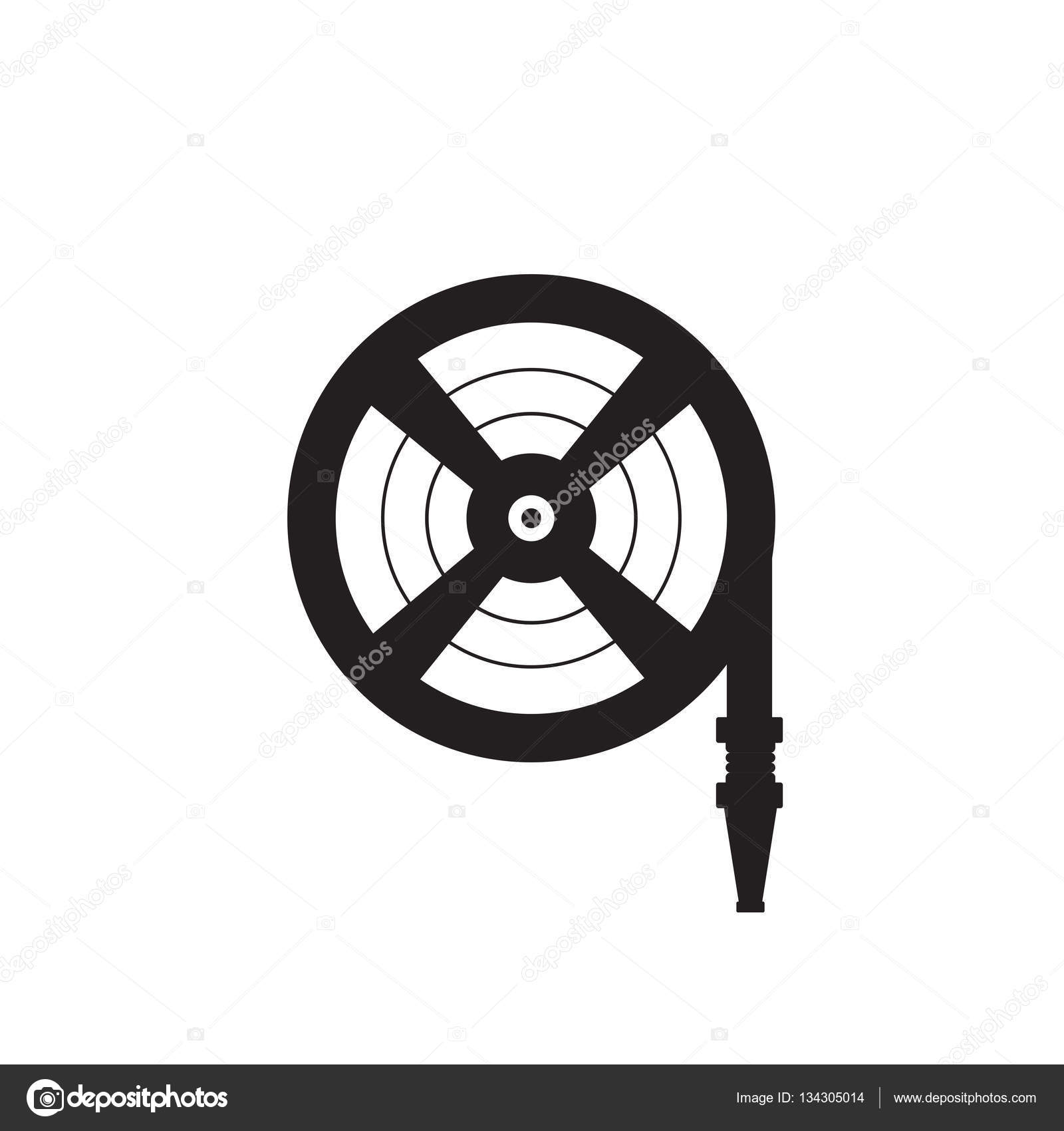 Fire station, Fire hose reel icon. Single silhouette fire equipment icon