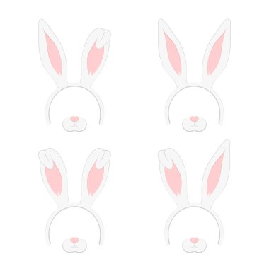 Tavşan Kulağı beyaz arka plan üzerinde illüstrasyon izole maskeyle Paskalya kümesi. Çizgi film sevimli kafa bandı ile kulakları tatil koymak. Düz tasarım stili.