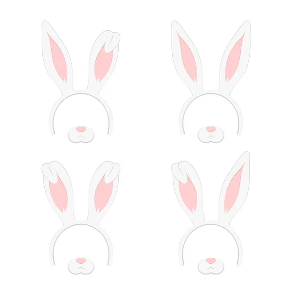 组的复活节面具兔子耳朵白色背景，图上分离。卡通可爱头带与耳朵假日集。平面设计风格. — 图库矢量图片