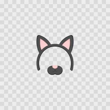 Maske üzerinde şeffaf izole kedi kulakları ile damalı, illüstrasyon vektör. Çizgi film sevimli kafa bandı kulakları ile.