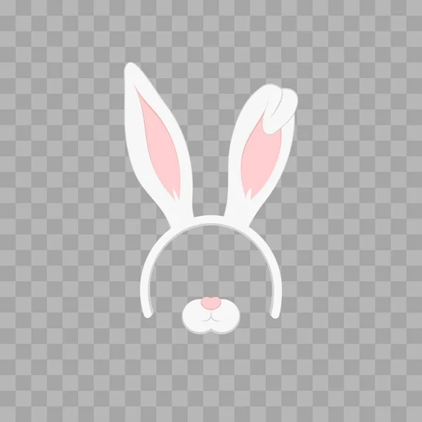 Easter mask with rabbit ears isolated on transparent checkered, vector illustration. Cartoon Cute Headband with Ears. — Stock Vector