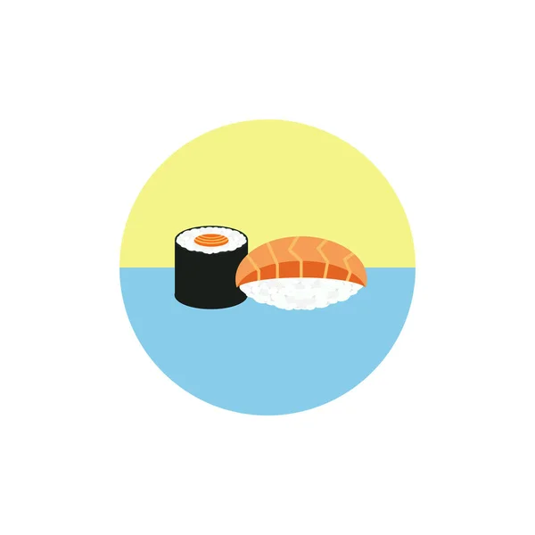 Sushi rolls v červené ryby vektorové ilustrace izolované na bílém pozadí. Japonské jídlo. Ikona. Plochý. — Stockový vektor