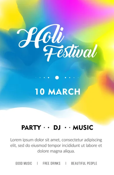 Ilustración de la bandera de fiesta de DJ para la celebración de Holi. Diseño de volante creativo, pancarta o panfleto para el Festival Indio de Colores, celebración de Happy Holi . — Vector de stock